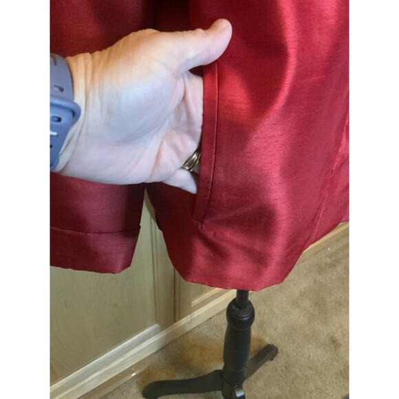 Chico’s Women’s 2 US L Shantung Short Jacket Bright Holiday Red 3/4 Sleeve - Picture 3 of 13